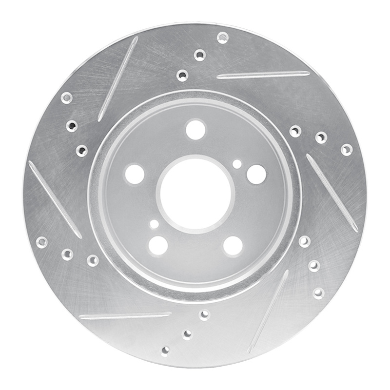 Toyota Prius Brake Rotor (1) - Front Right - R1 Concepts - Drilled & Slotted - Silver - `16-`22